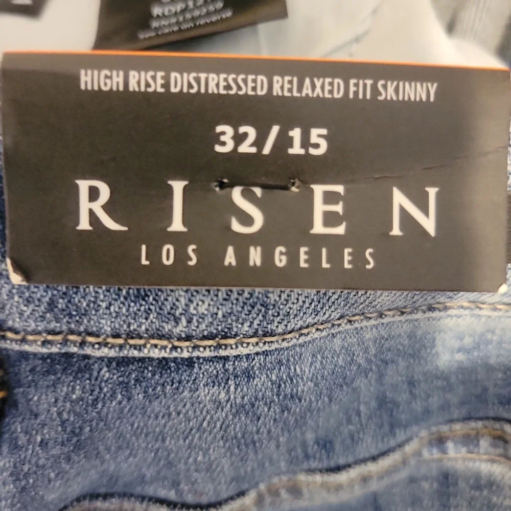 RISEN High Rise Jeans Womens 32/15 Blue Distressed Skinny Denim  Raw Hem  NEW